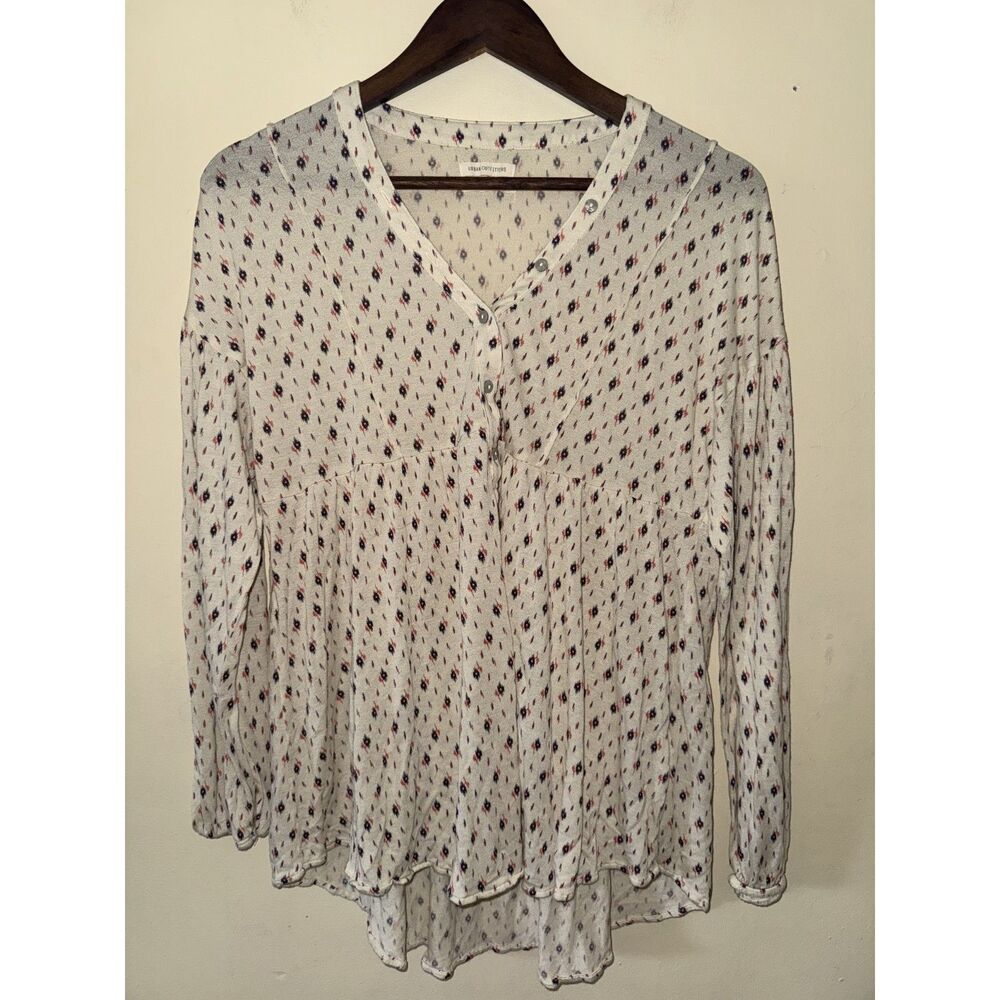 Urban Outfitters Cream Ikat Printed Babydoll Henley Tunic Top Size M